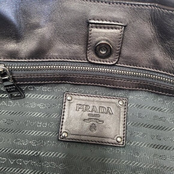 Prada Shoulder Tote Bag Leather Fabric Brown Gray - Picture 16 of 16